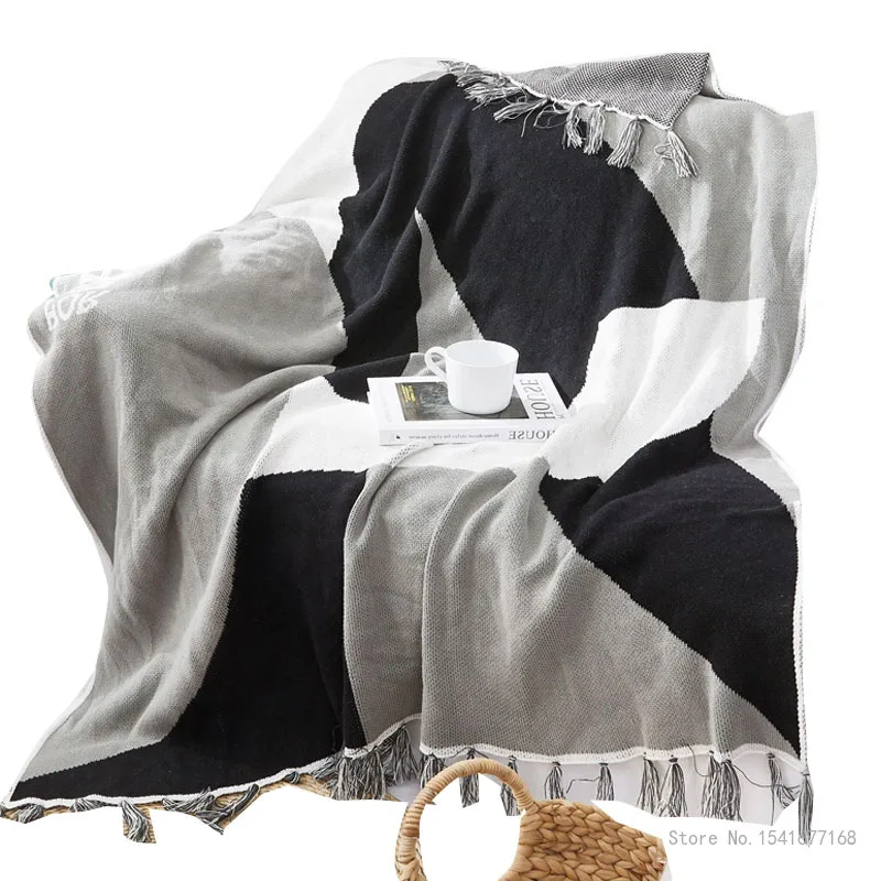 Knitted Tassel Cotton Blanket, Sofa Cover, Office Lunch Break, Air Conditioning Photography Props, Pastoral Nordic style blanket