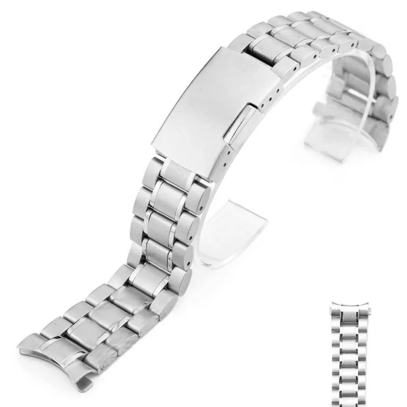Premium 316L Stainless Steel Curved End Watch Strap with Folding Buckle and Tool