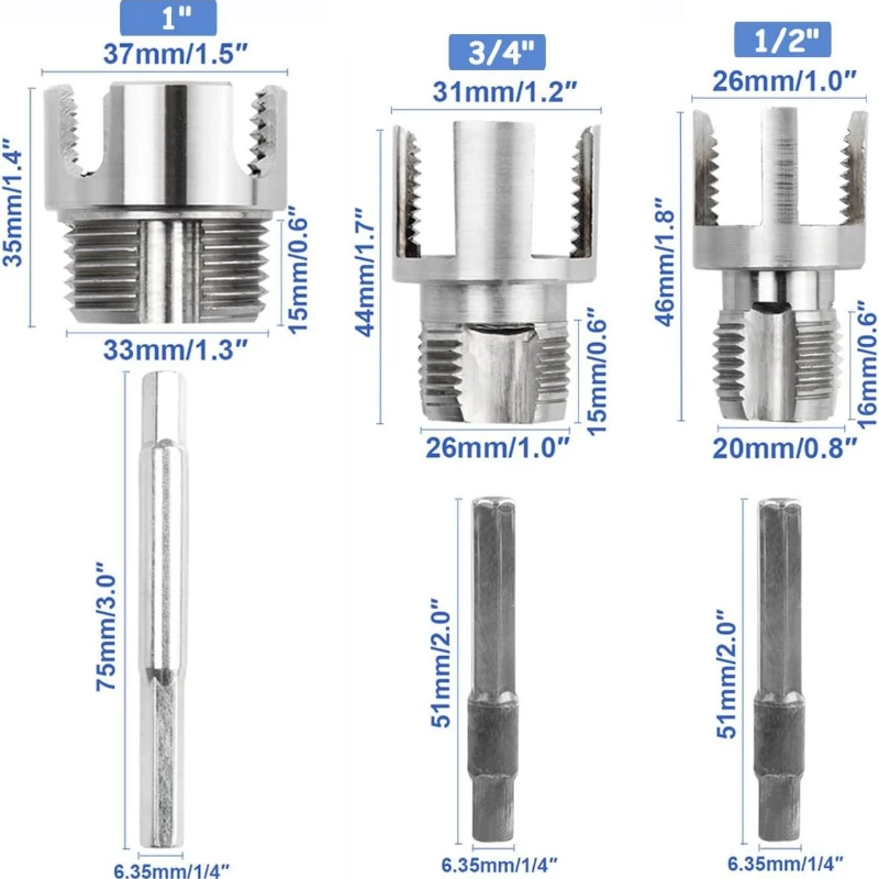 3PCS 헤비듀티 PVC 플라스틱 파이프 나사산 제작 키트 1/2인치 3/4인치 1인치 PVC PPR MPP 파이프용 수공구 (남성/여성 나사산 제작기)