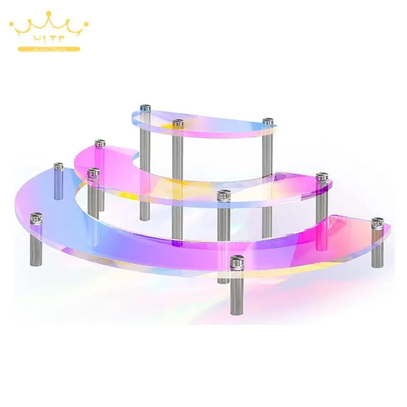 Transparent Black 3-Layer Acrylic Jewelry Display Rack Semi Circular Cake Storage Rack Cosmetics Nail Polish Handicrafts Holder