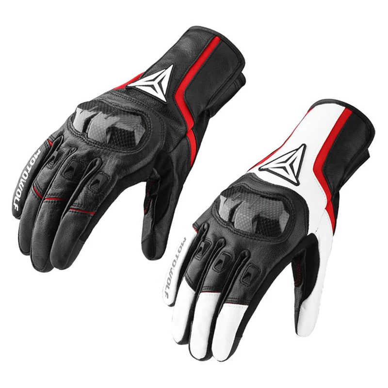

Warm Leather Motorcycle Gloves Winter Thermal Inner Rainproof Windproof Touch Screen Carbon Fiber Protective Gear Guantes Moto