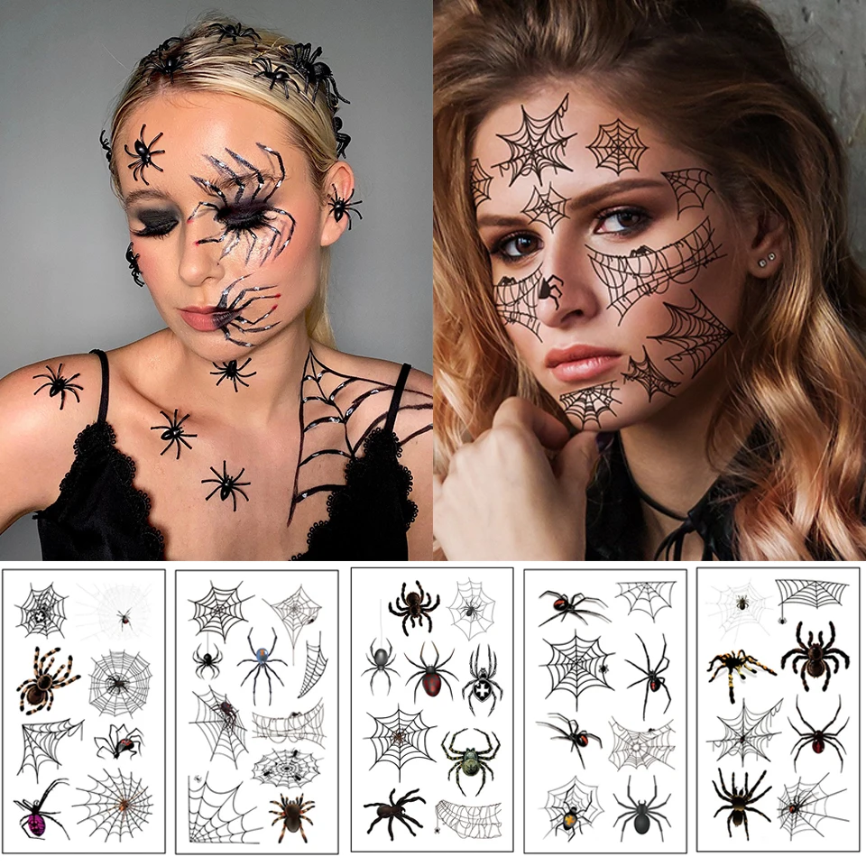Diy Halloween Spider Web 2022 2022 New Waterproof Horror 3d Spider Tattoo Stickers Spider Web Halloween Tattoo Sticker For Halloween Party Diy Decorations Aliexpress