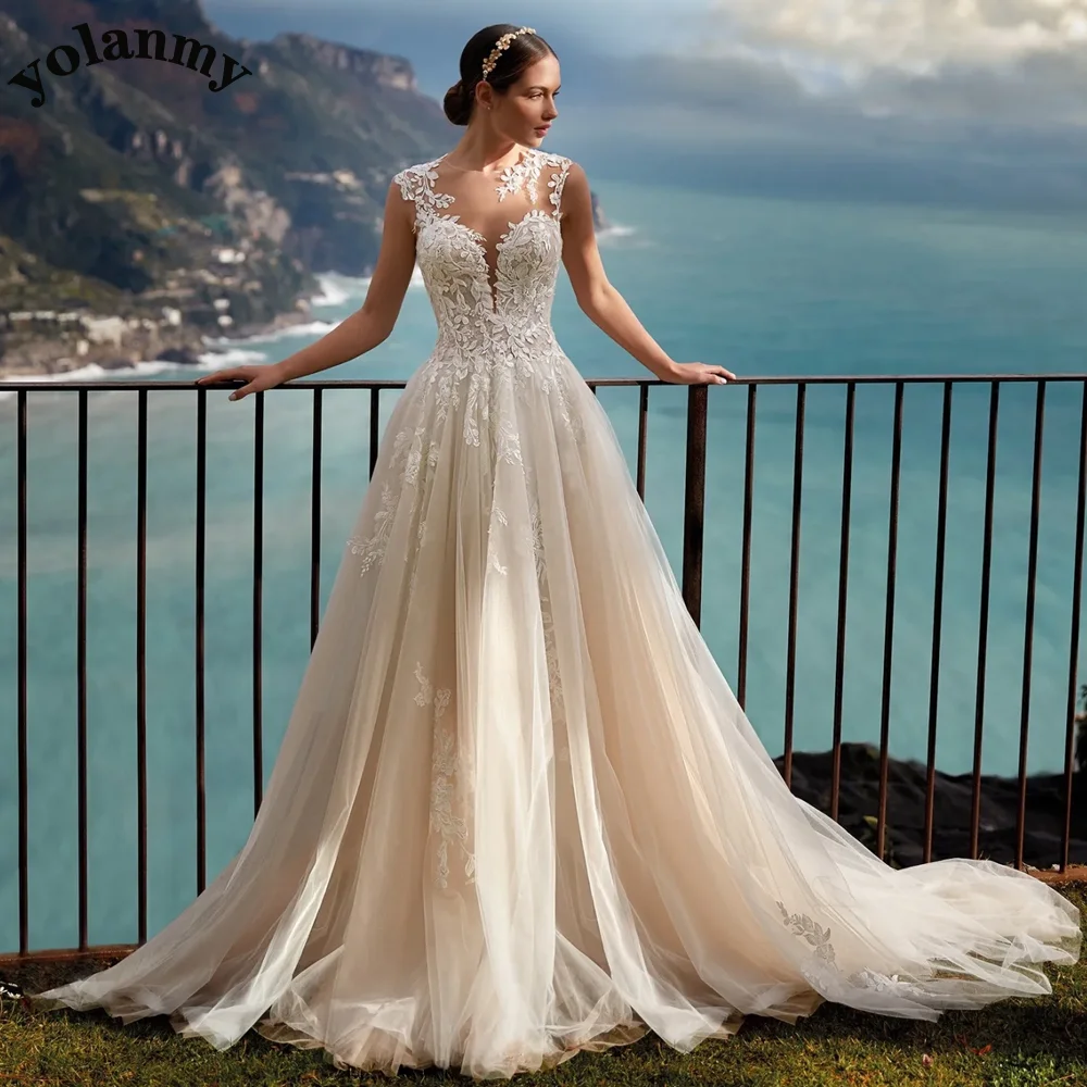 

YOLANMY Classic Wedding Dresses O-Neck Sleeveless Princess Formal AppliquesBridal Gown Made To Order Brautkleid For Women