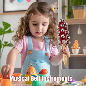 Instruments Hand Jingle Bell Jingle Bells Wooden Shaker For Children Boys Girls Musical Toy Parent-Child Interaction Percussion 2