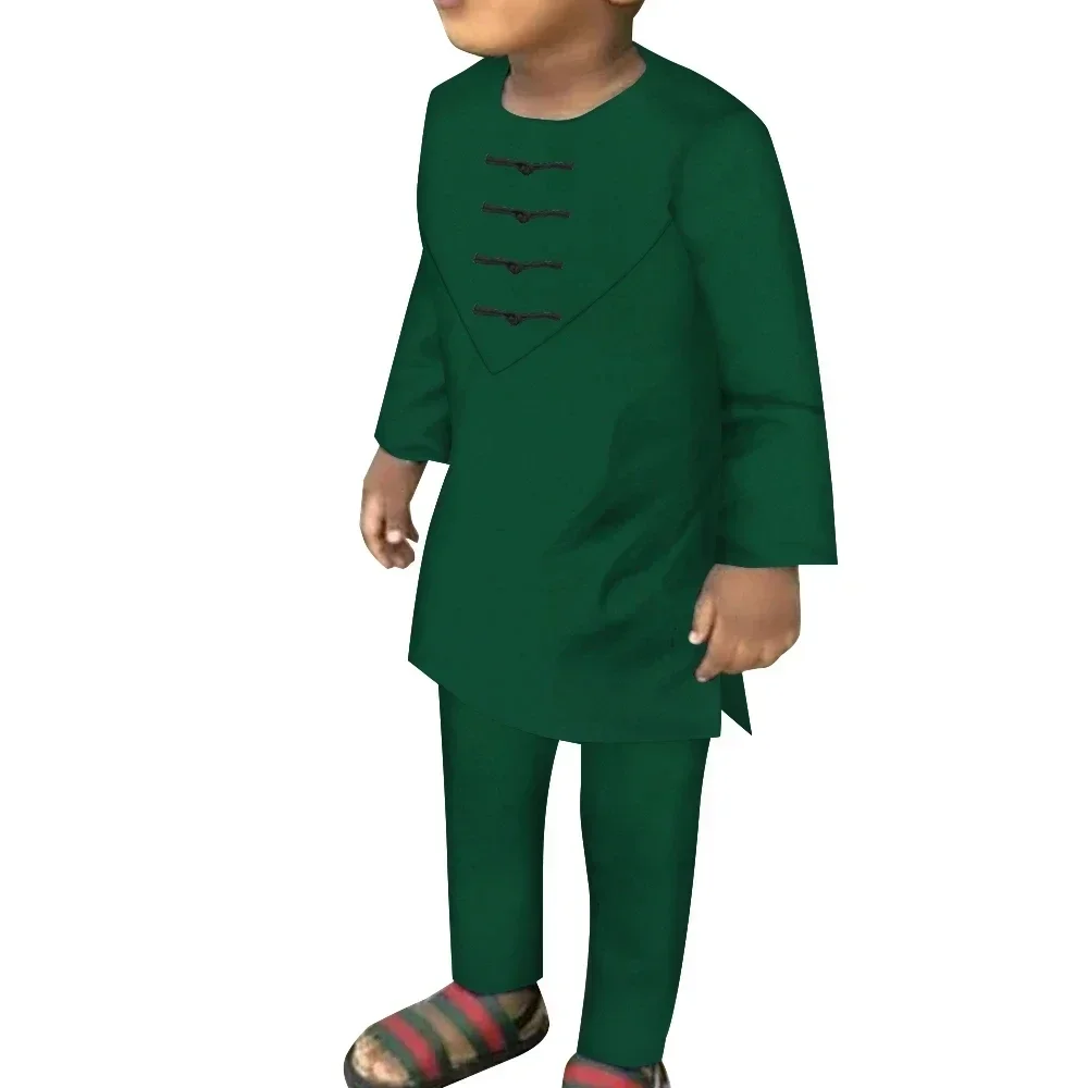 African Boy's Tops and Pants Sets Plus Size Riche African Print Robes Sets Shirt and Pants Children Clothing WYT642