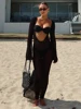 Summer Knit Hollow Out Long Dress Backless See-Through Long Flare Sleeve Holiday Beach Maxi Dresses 2025 New Lady Slim Cover Up 5