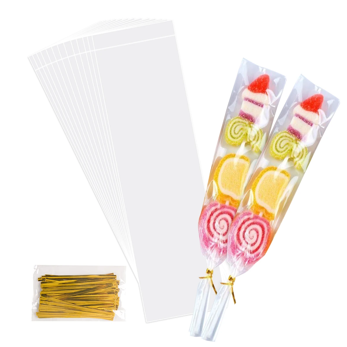 

50/100pcs Clear Long Cellophane Bags Flat Open Treat Bags Lollipop Candy Cookie Bag Opp Food Gift Packaging Plastic Bag decor