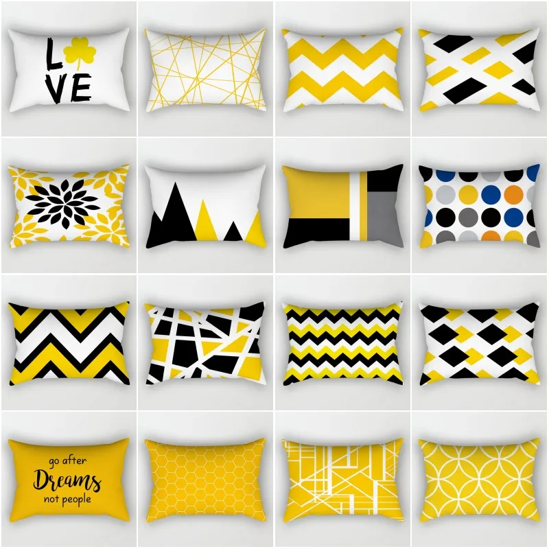 

Rectangular polyester printed pillowcase yellow geometric home cushion cover waist car chair