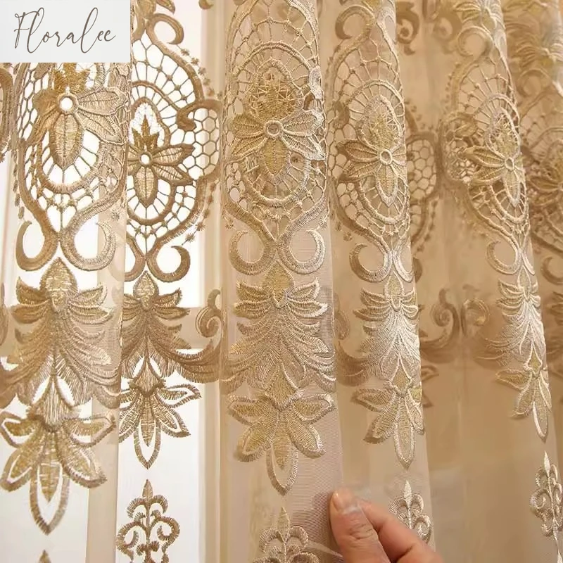 Tende per finestre ricamate in stile europeo per soggiorno, soggiorno, camera da letto, tulle leggero in stile lusso per la decorazione di finestre 1