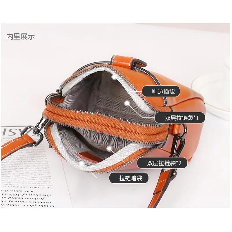 Real Cowhide Mobile Phone Bag Solid Small Messenger Women's Bag Summer Single Shoulder Crossbody Lady Soft Leather Purse