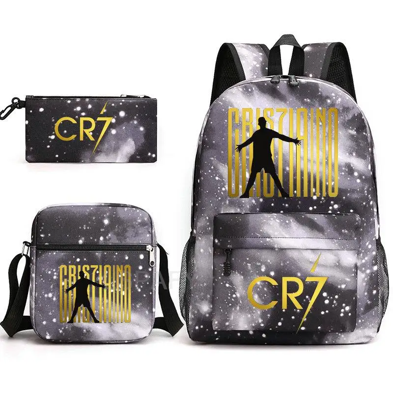Mochila De Fútbol CR7 para hombre y mujer, de 3 piezas para ordenador portátil morral, Oxford, sólido, para escuela secundaria, adolescentes,