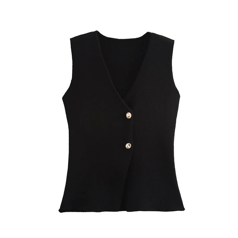 Fashion Single Breasted Knitted Vest Top Women Wine Red V-Neck Sleeveless Sweater Tank Female Autumn Chic Lady Knitwear New