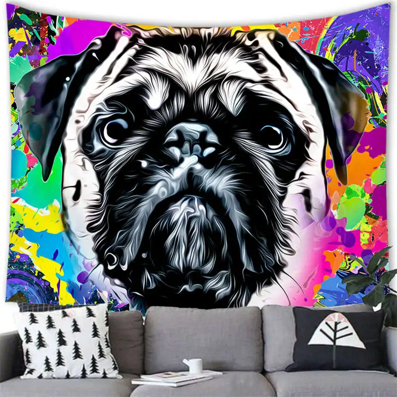 

Colorful Dog Tapestry Wall Hanging Animal Skull Printing Abstract Decor Aesthetics Home Room Decoration Background Cloth