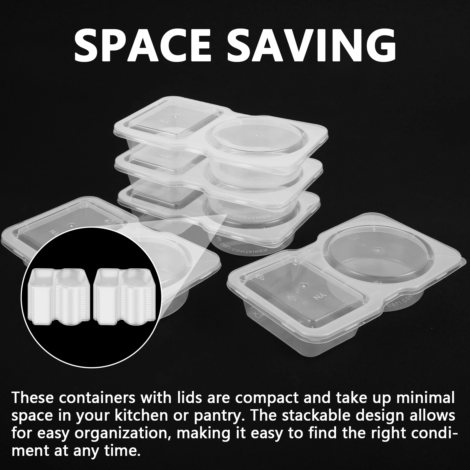 40/80Pcs Plastic Double Compartment Condiment Container with Lid Reusable Snack Containers for to-go Sauce Sampling Travel Snack 4