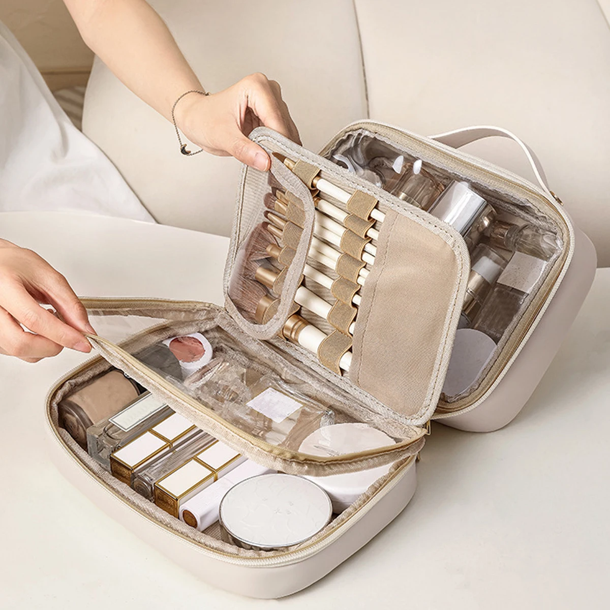 Large Capacity Waterproof Makeup Bag, Portable Comestic Storage Bag, Toiletry Wash Organizer & Purse For Travel 5