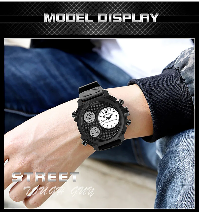 SandaSports Watch，outdoor，luminous，Double show electronic watch，Resin strap,With double time display digital clock