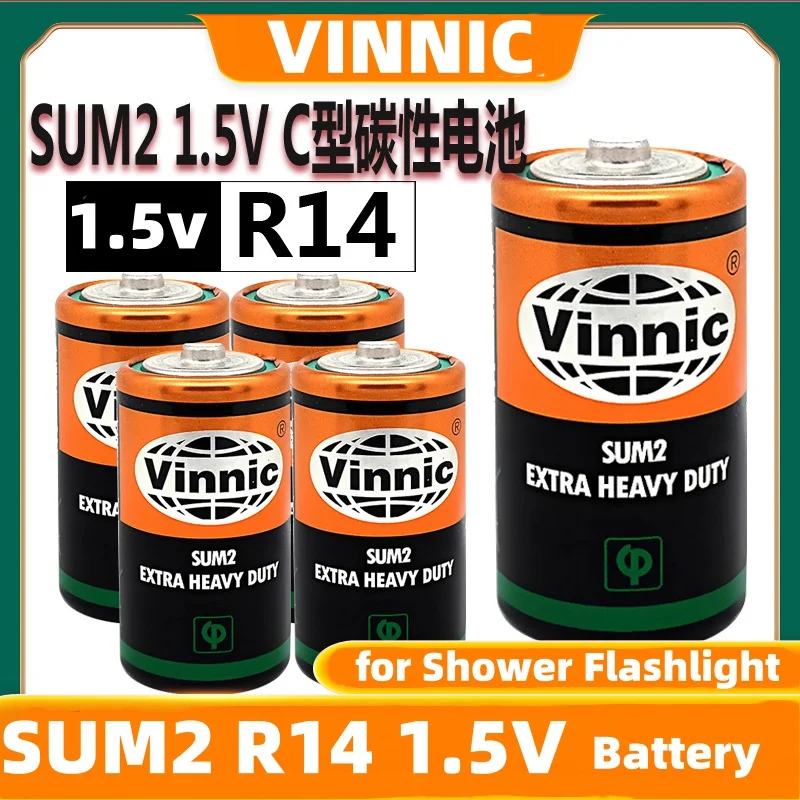 

Vinnic Battery 4pcs SUM2 R14 C-cell 1.5V Carbon Battery Medium Bread Superman for Shower Flashlight
