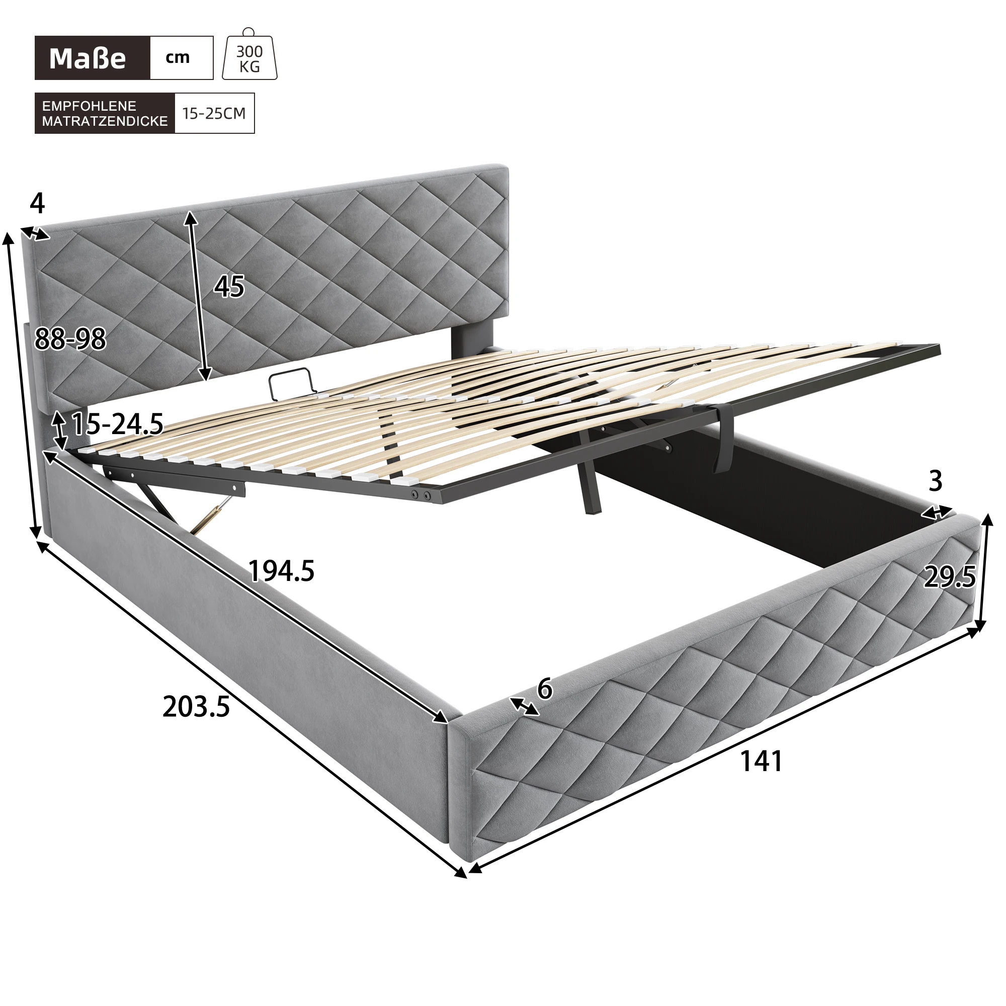 Komhtom Grey Hydraulic Upholstered Bed 140X200Cm Simple Elegant Design Storage Slatted