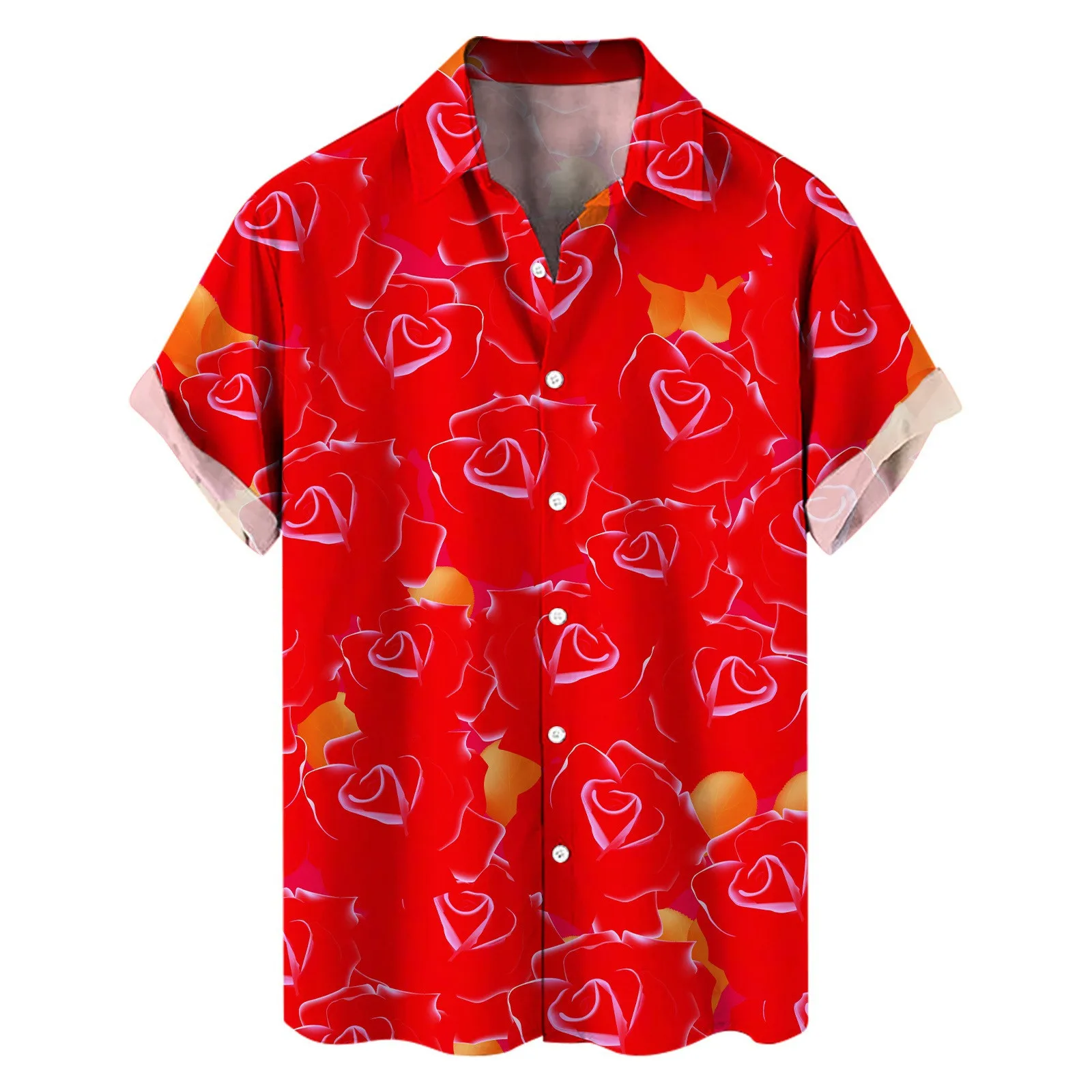 

2024 Summer Men Shirt Love Pattern Printed Shirt Plus Size Hawaiian Vacation Causal Shirts Cardigan Beach Flower Shirt 4xl