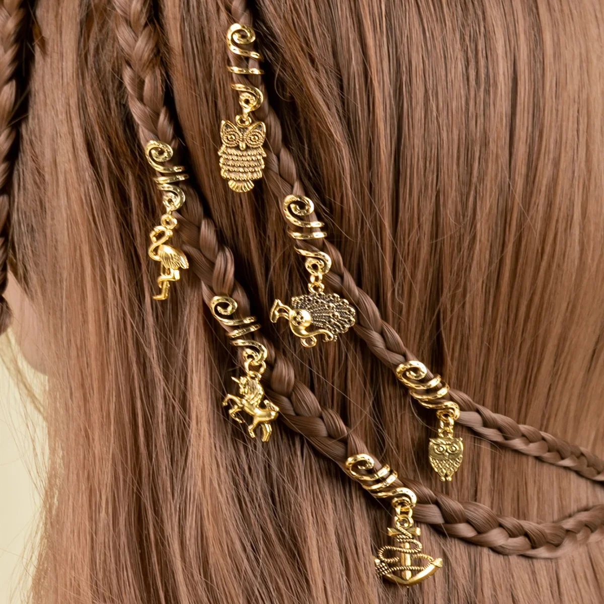 Hair Beads Gold Jewelry For Braids 6pcs/set Gold Hair Ring