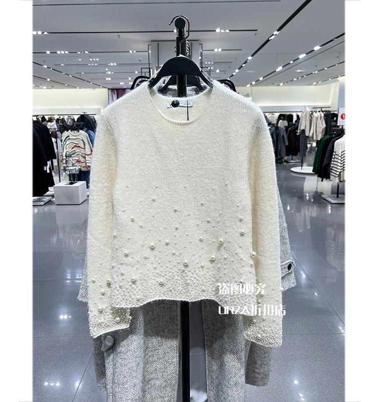 

pearl beading fashion white pullovers full sleeves sweet sexy casual crop tops knitwear trend jumper sweater