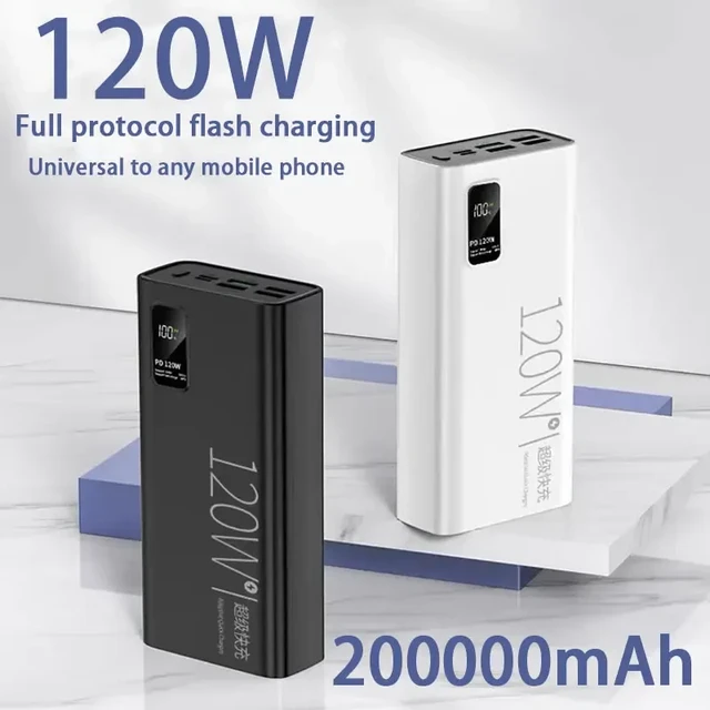 200000 mAh Power Bank 120W Super Fast Charging 100% Sufficient