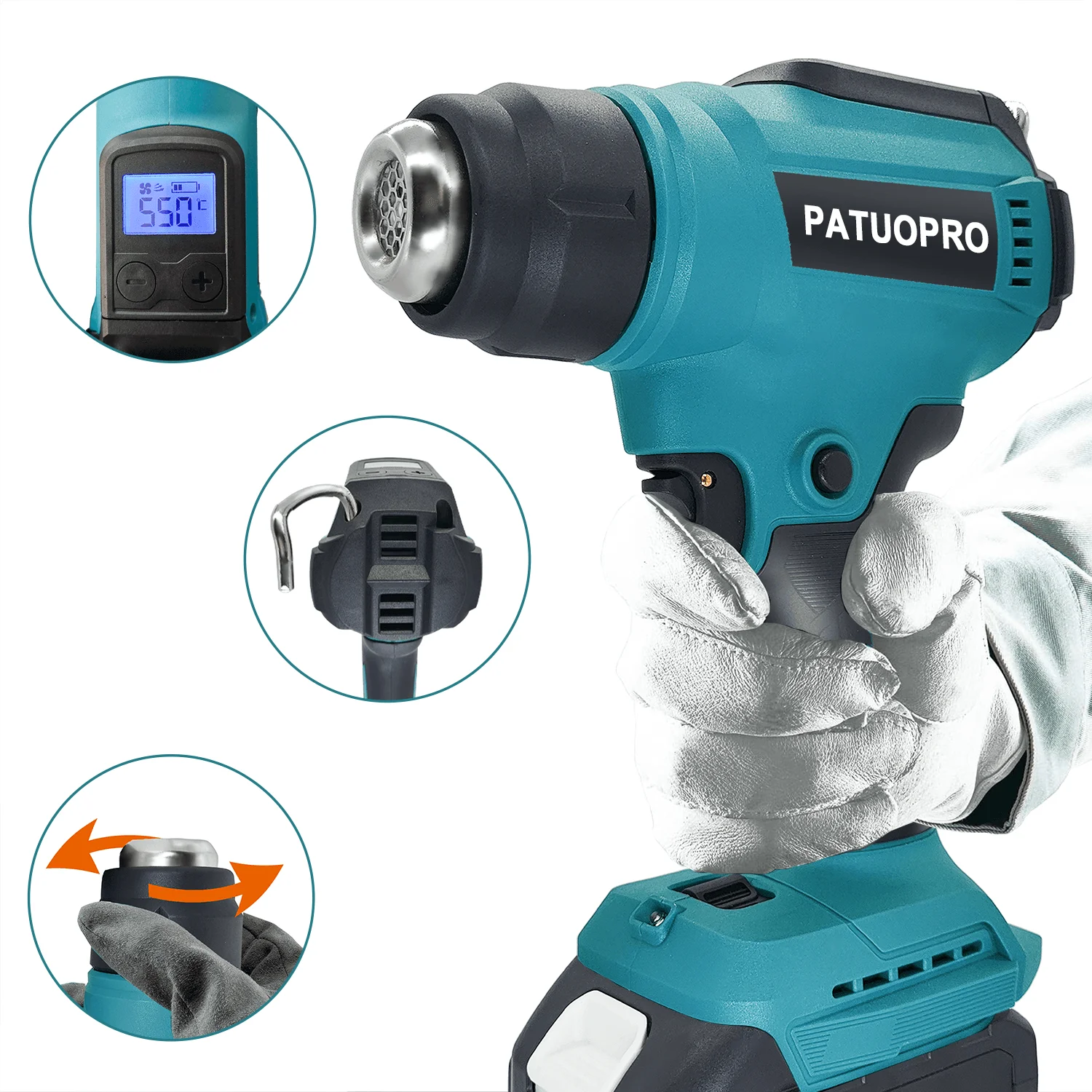 50℃ - 550℃ Portable Cordless Heat Gun Rechargeable Handheld Hot Air Gun Digital Temperature adjustable For Makita 18v Battery 3