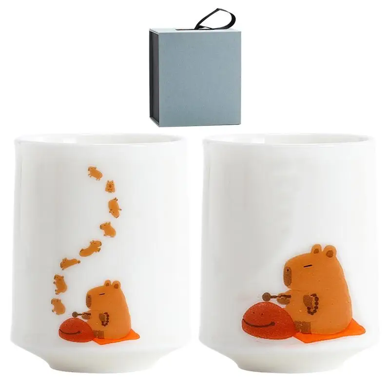 

Ceramic Tea Cup Restaurant Decoration Travel Gift Friends Pattern Sturdy Reduces Spills Tea Cup Set Capybara Tea Lovers Oatmeal