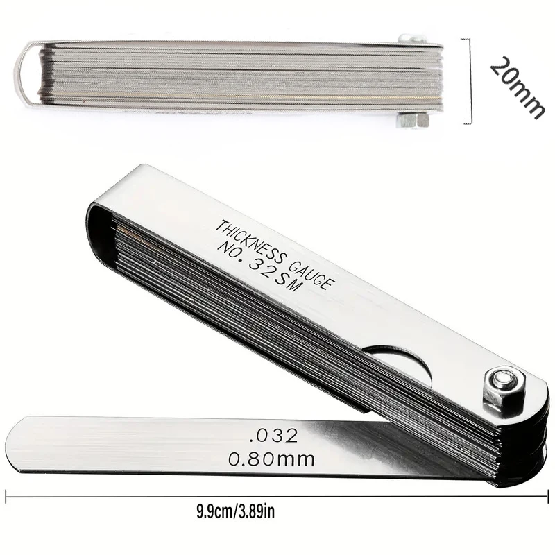 Stainless Steel Combination Feeler Gauge 32 Blades 0.04-0.88mm Thickness Gauge Measuring Gap Width Thickness Measuring Tools Feeler Gauge