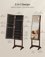 Full-Length Mirror Jewelry Cabinet with Lock, Velvet Lining, and Ample Storage - Brown and Black 5