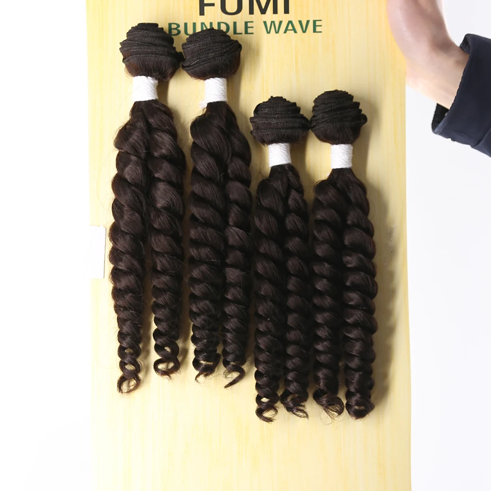 Funmi Curly Synthetic Hair Weave Bundles X-TRESS Black Color 4 Bundles 16-18 Inch Hair Extensions Short Curly Weave for Women