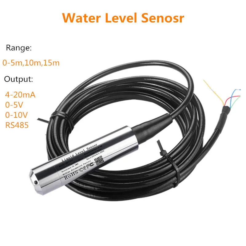 

4-20mA 0-5V 0-10V Submersible Water Level Sensor 5m 10m 15m Water Oil Hydrostatic Level Sensor tank water measuring probe