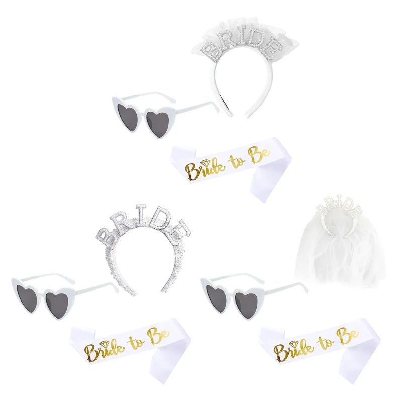 

3PCS Bride Pearl Headband&Heart Sunglasses&Sash Set Bride Valentines Day Tool Dropship