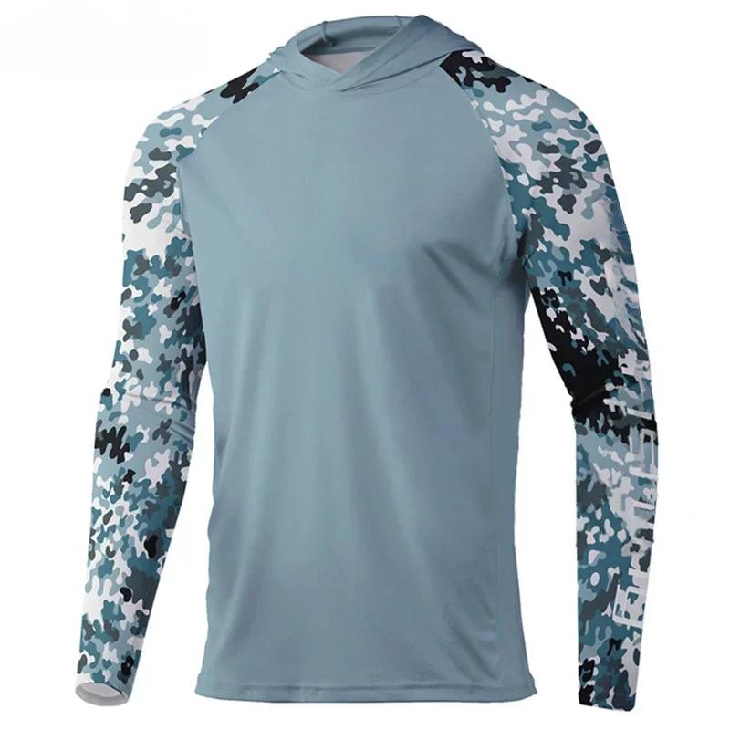 Gear New Men's Hooded Fishing Shirt Long Sleeve Sun Protection Shirts Breathable Fishing Clothing