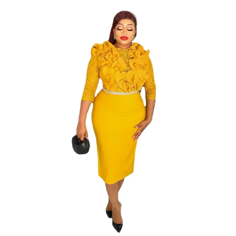 Plus Size African Party Dresses For Women 2024 Spring New Dashiki Ankara Lace Evening Gowns Turkey Outfits Robe Africa Clothing african sexy dresses for women plus size wedding party gowns ankara dashiki print long dress vetement femme 2022 vestido robe