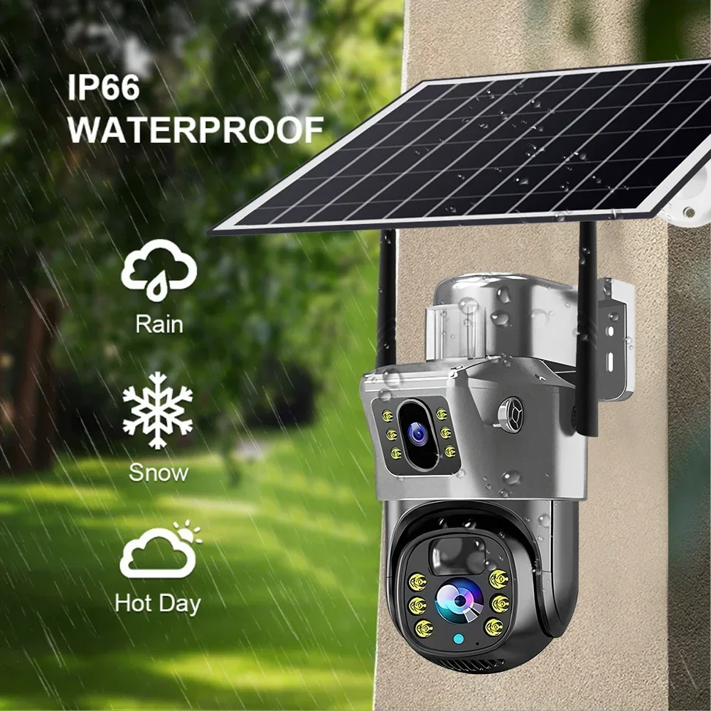 4K 8MP Solar Camera Outdoor Battery 4G/WiFi IP Cam Dual Lens Security-Protection PIR Auto Tracking Wireless Surveillance CCTV