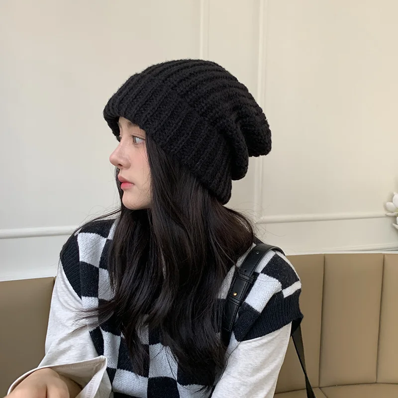 

2023Knitted Women's Hat Winter Women Warm Casual Slouchy Hat Crochet Beanie Hat Female Baggy Cap Cheap