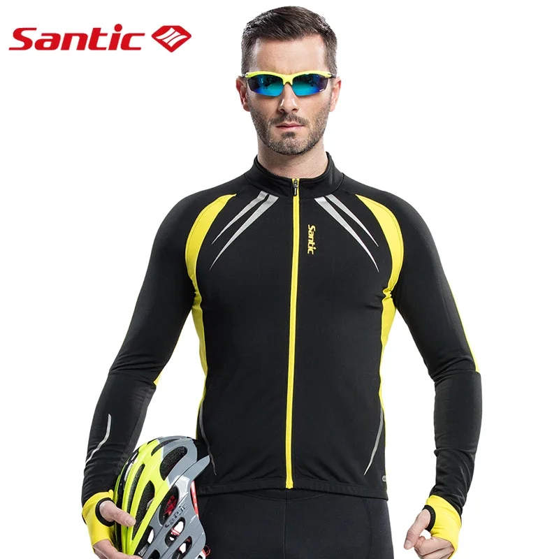 

Santic Cycling Jackets Winter MTB Bike Riding Warm Fleece Top Long Sleeve Windproof Long Sleeve Jackets Riding Coat Asian Size