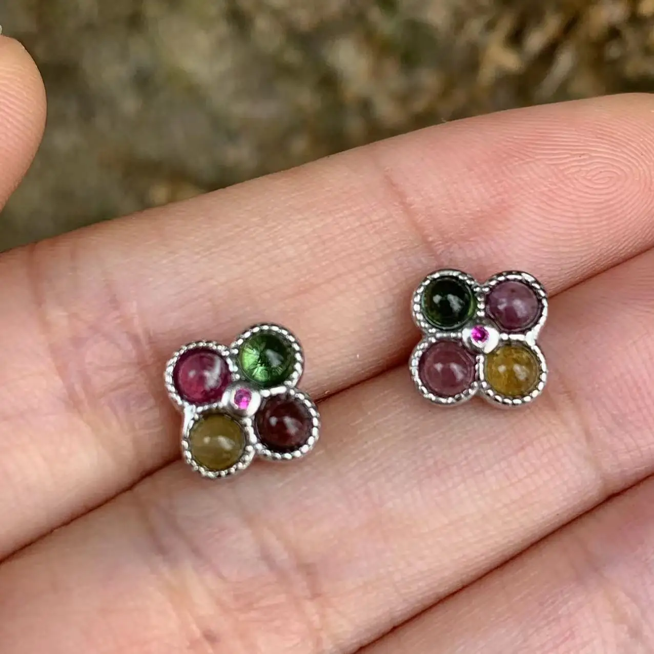 Natural tourmaline Stud Earrings For Women Real 925 Sterling Silver Vintage Femme Gift Prevent Allergy Fine Jewelry