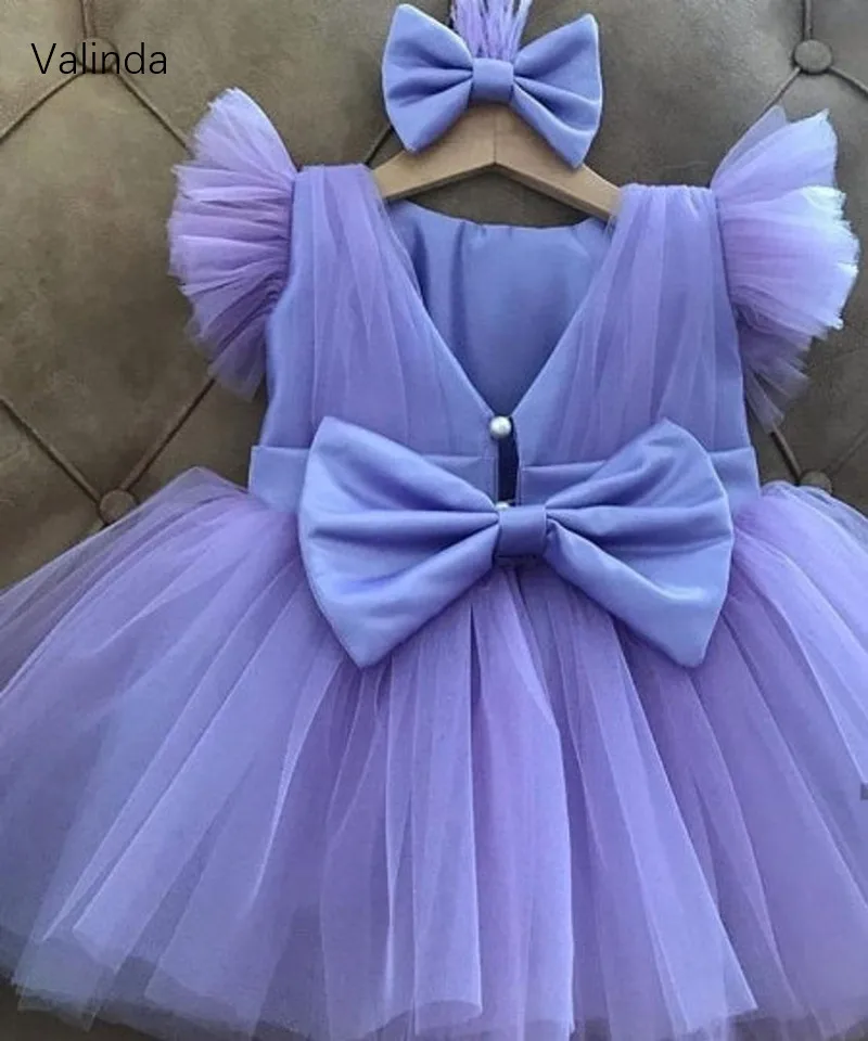 Flutter Sleeves Lavender Tulle Flower Girl Dresses for Birthday Party