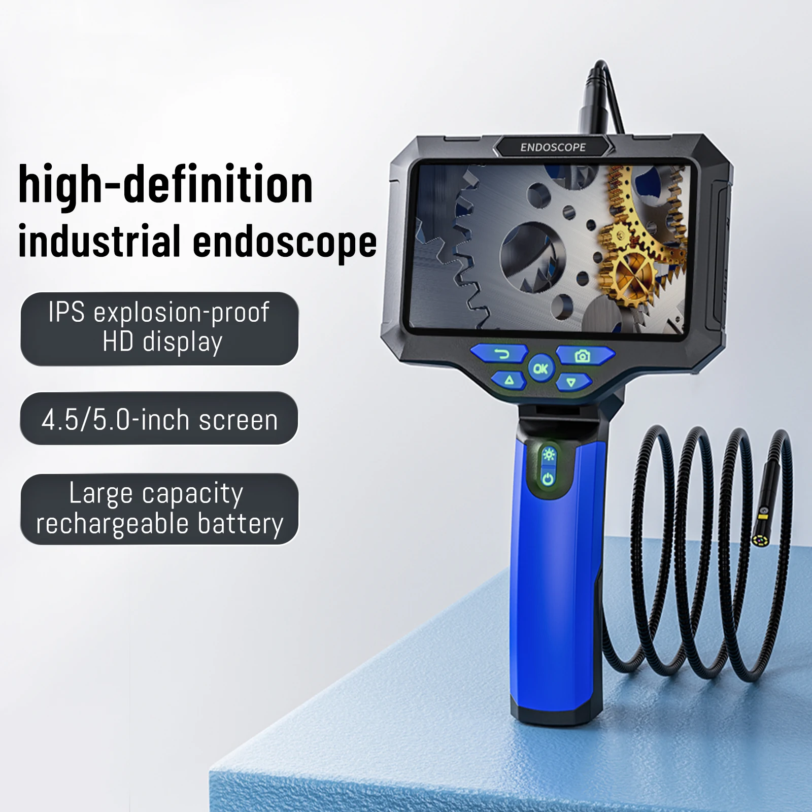 

5Inch 2MP 1080P 5.5mm Dual Lens Side View Industrial Endoscope Camera CMOS Borescope Inspection Otoscope Digital Microscope