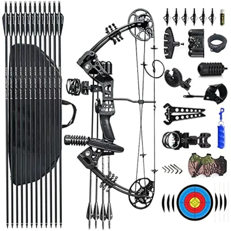 

Compound Bow Set 15-45lbs for Pull Beginner and Teens Right Handed Adjustable 18"-29" Draw Length, 320 FPS Speed, Hunting