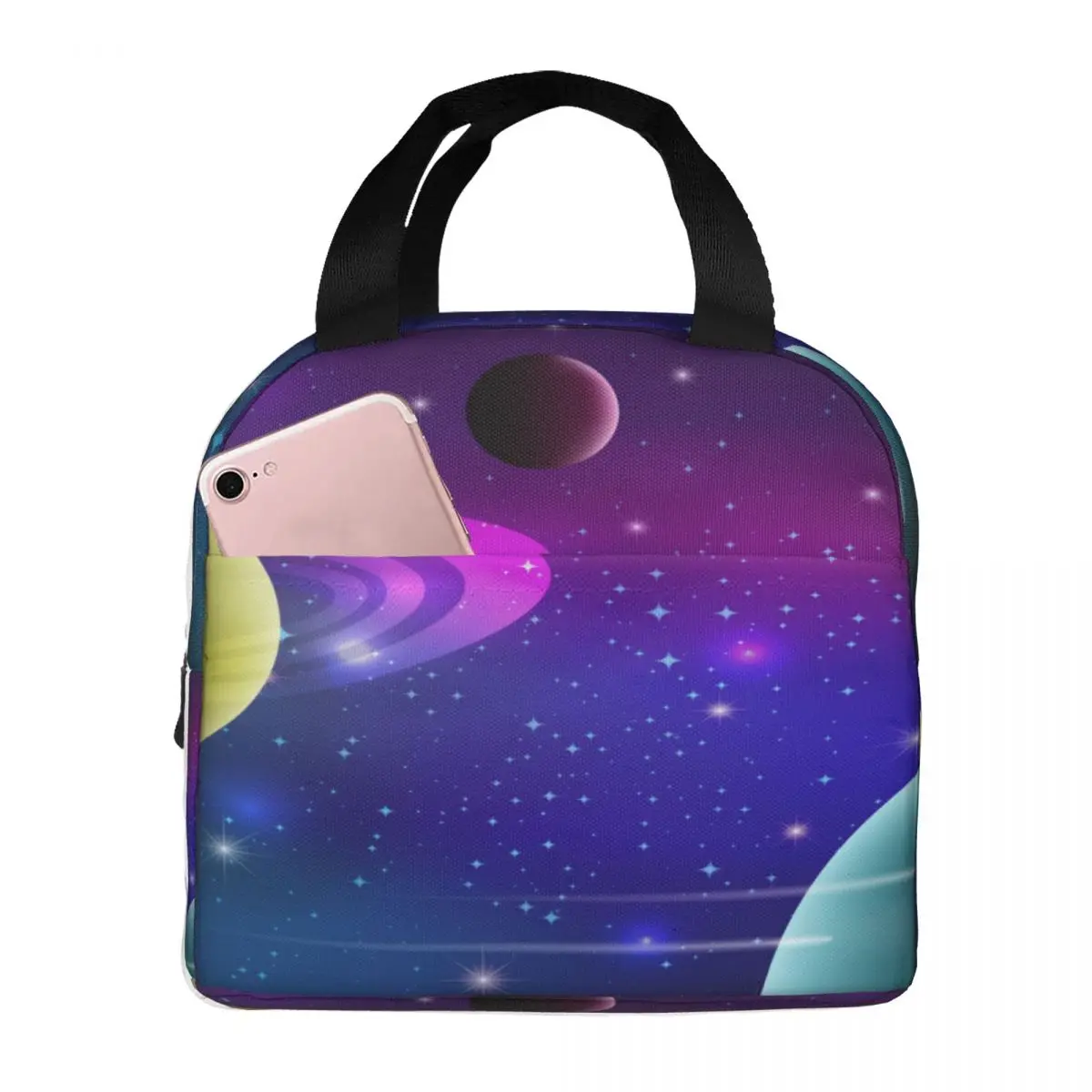 

Lunch Bag Insulated Bag Galaxy Background Portable Shoulder Picnic Thermal Fruit Bag For Work
