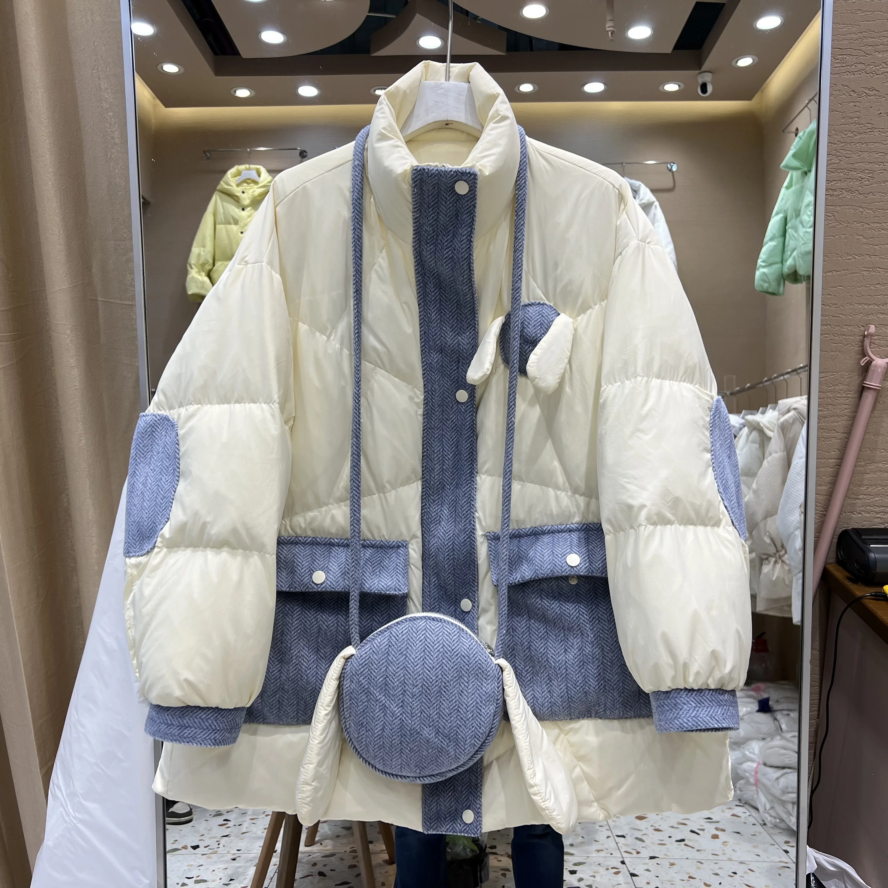 new-down-jacket-womens-mid-length-shoulder-bag-rabbit-stand-collar-thickened-stitched-woolen-cloth-white-duck-down-winter-coats