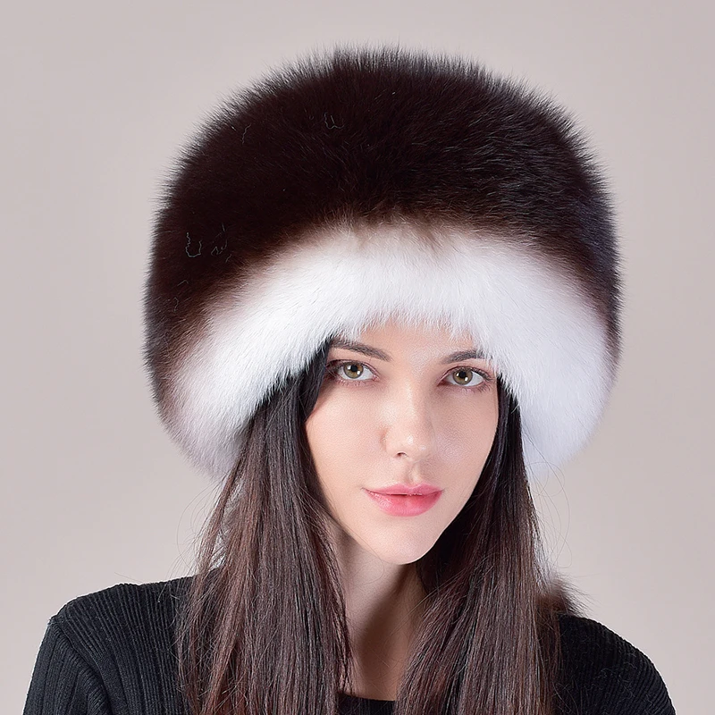 2025 Hot Sale Winter Women Fox Fur Hat Fluffy Soviet Female Outdoor Warm Cap Snow Fur Hats 5 tails Real Fox Cold Bomber Hats