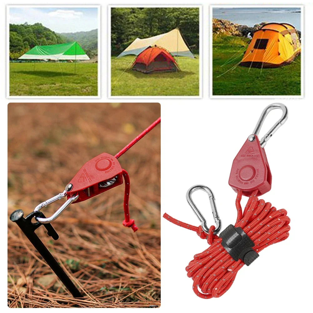 1.6/4M Camping Rope Tent Adjustable Rope Fastener Fixed Buckle Pulley Tensioner Ratchet Hangers Lights Camping Awning Wind Rope