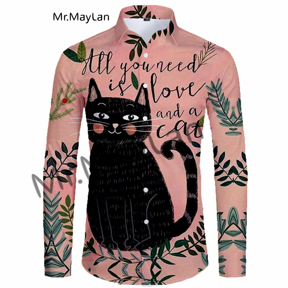 

Colorful Black Cat Men Chemise Hombre 3D Print Unisex Leisure Hawaii Blouse Fashion Streetwear Oversized Long Sleeve Shirts-72