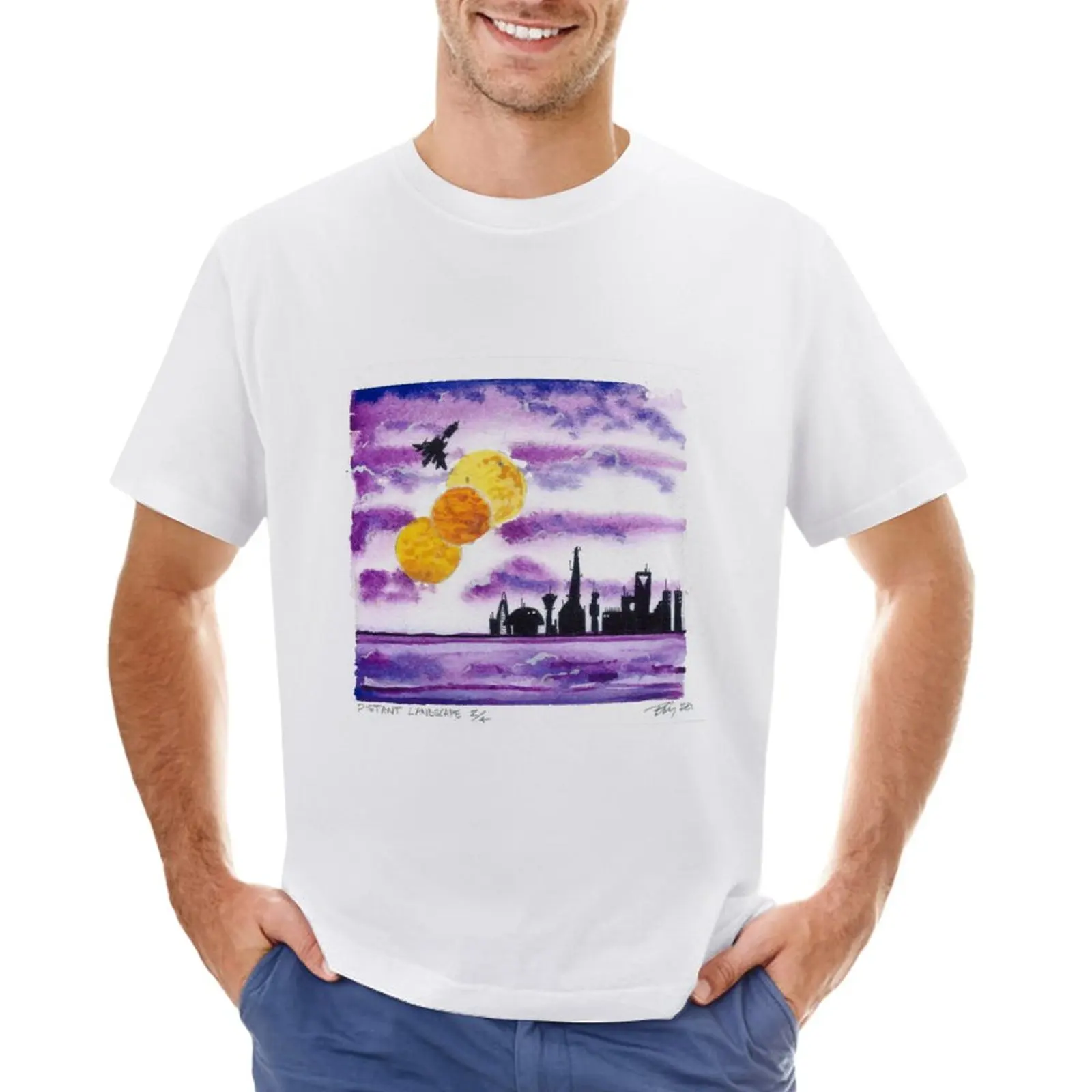 

A Distant Landscape Watercolor #2 T-Shirt vintage quick drying funnys black t-shirts for men
