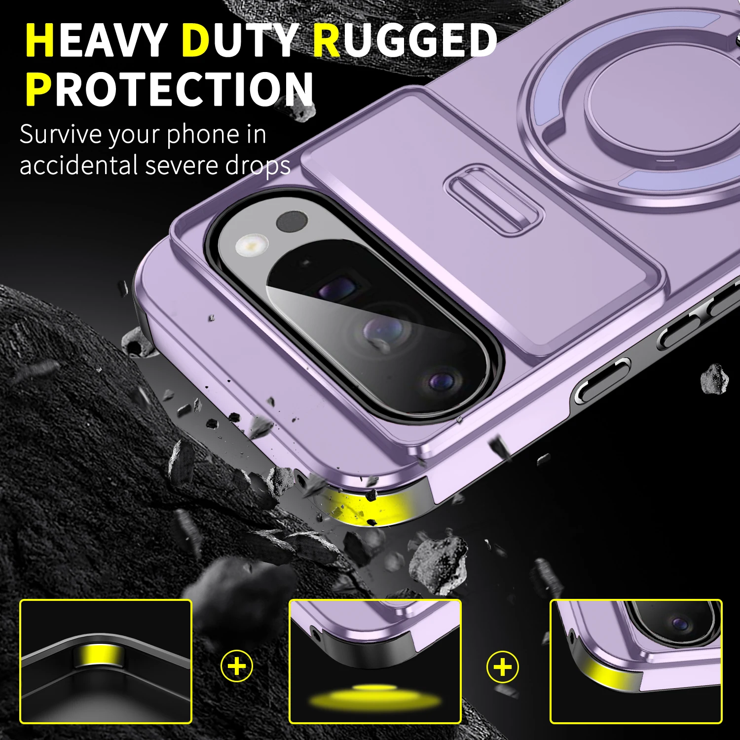 Shockproof Hybrid Dual Layer Magnetic Stand Case with Slide Camera Lens Protector
