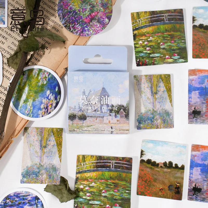 46pcs / box Monet，oilpainting，retro style suitable for decorative stickers DIY diary notebook Scrapbook children's stationery